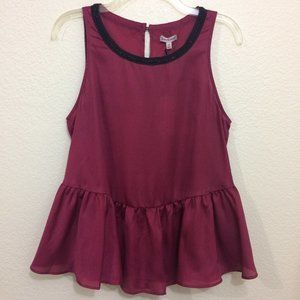 Juicy Couture Peplum Top Blouse Beet Red Beaded
